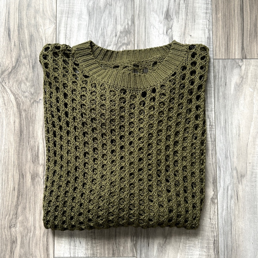 CIDER Olive Green Oversized Crochet Sweater